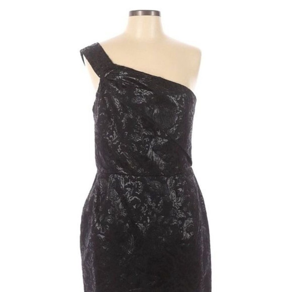 Alexia Admor Black Wool Metallic Jacquard One Shoulder Mini Dress Medium